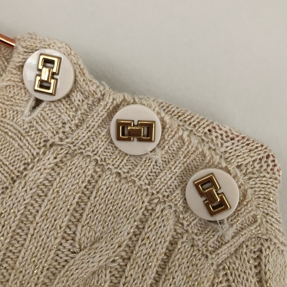 90s Vintage Charter Club Metallic Thread Cable Knit Sweater Ecru Size Small - Picture 8 of 11